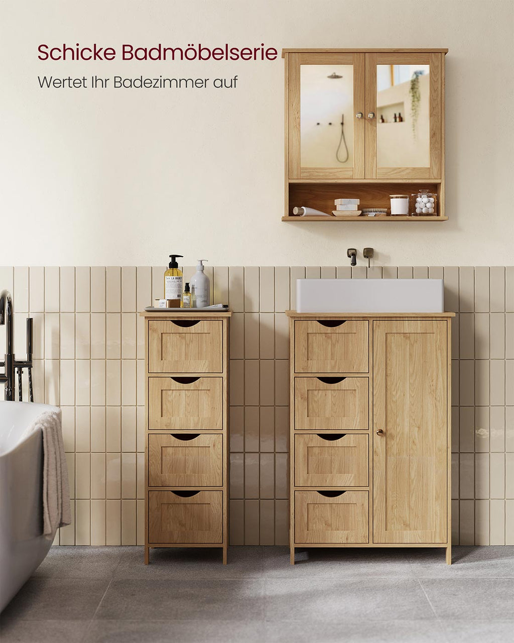 Spiegelschrank mit 2 Spiegeltüren und offenem Fach natureichenfarben