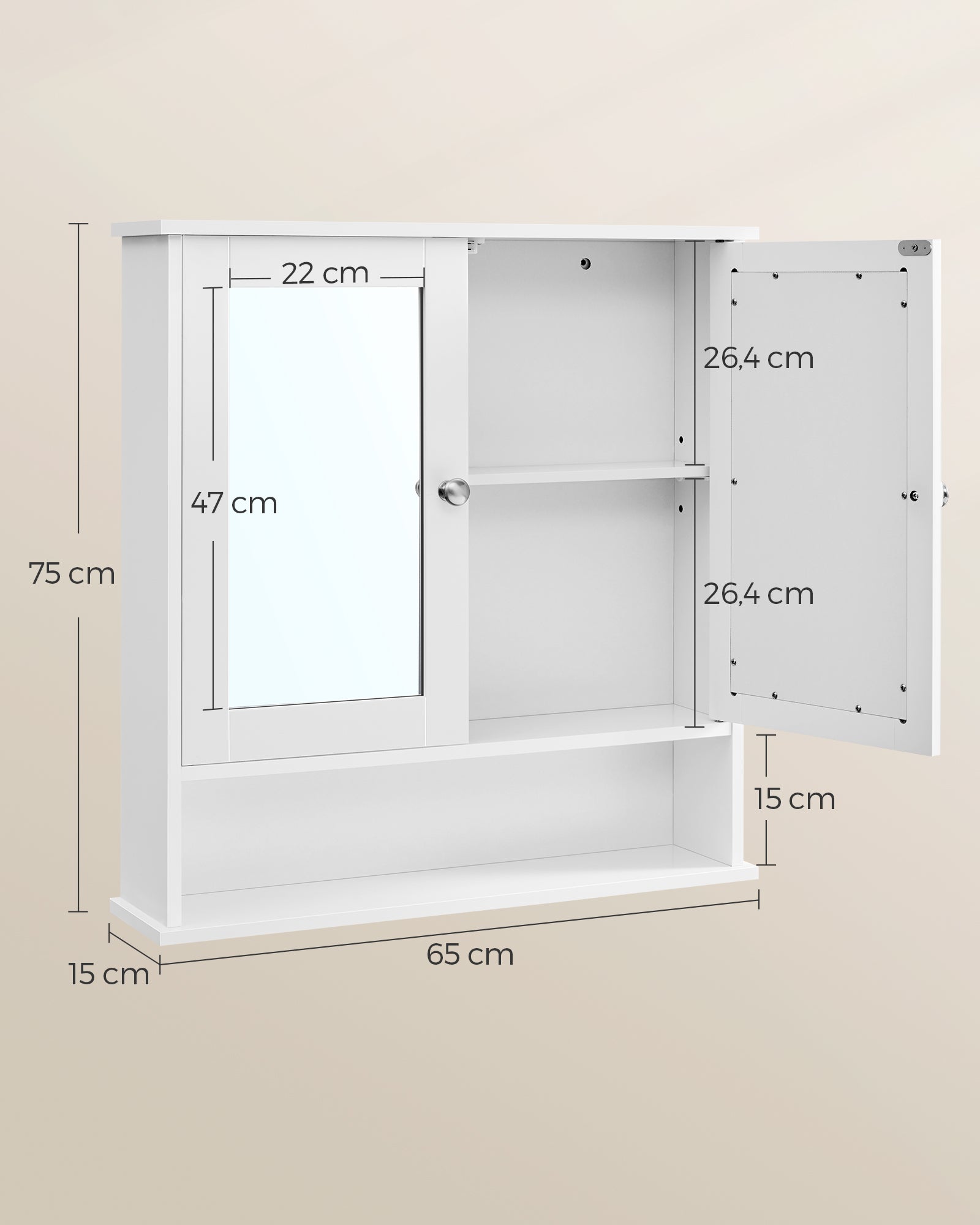 Spiegelschrank mit offenem Fach Wandmontage weiß