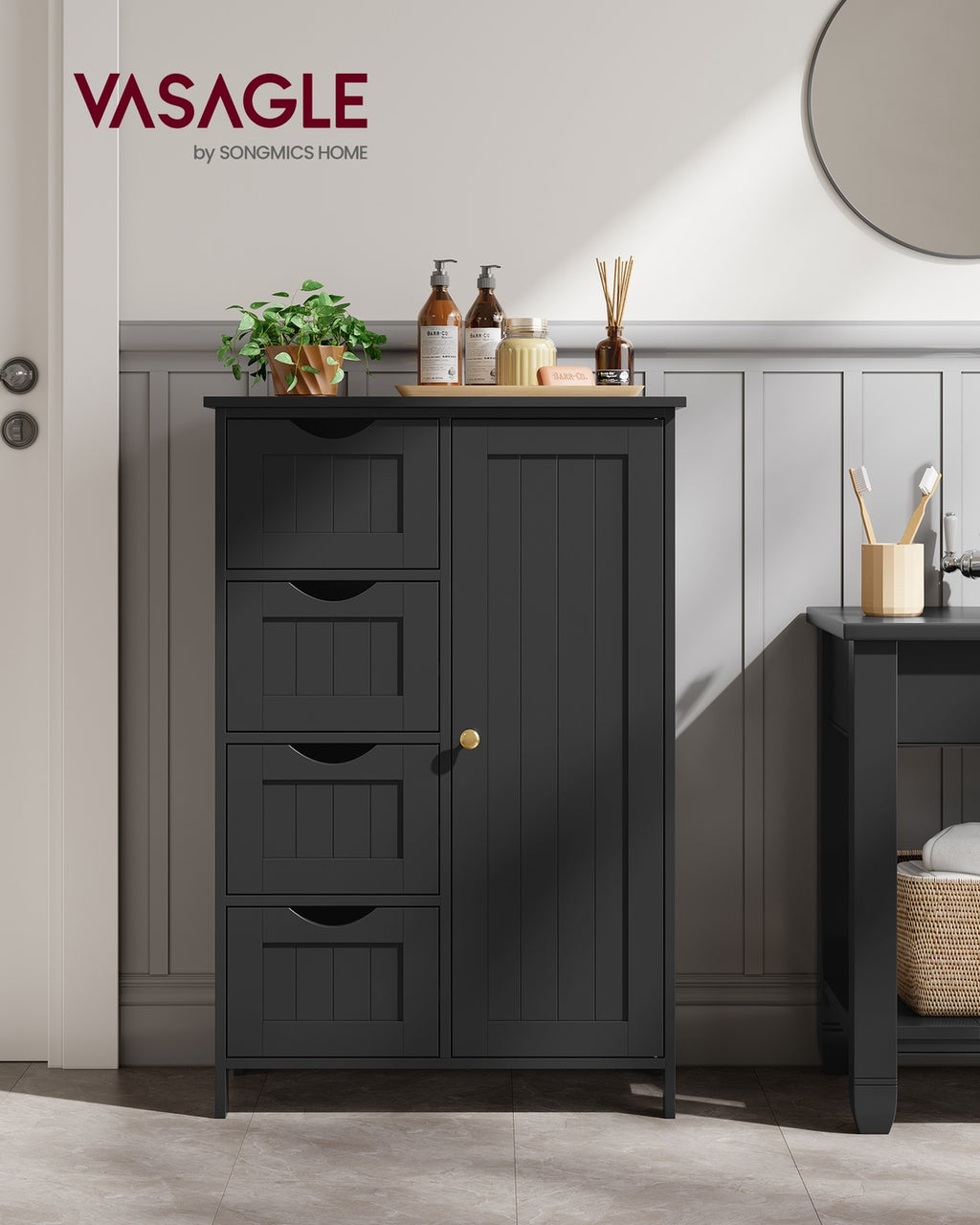 Badezimmerschrank 4 Schubladen 30 x 55 x 82 cm tintenschwarz