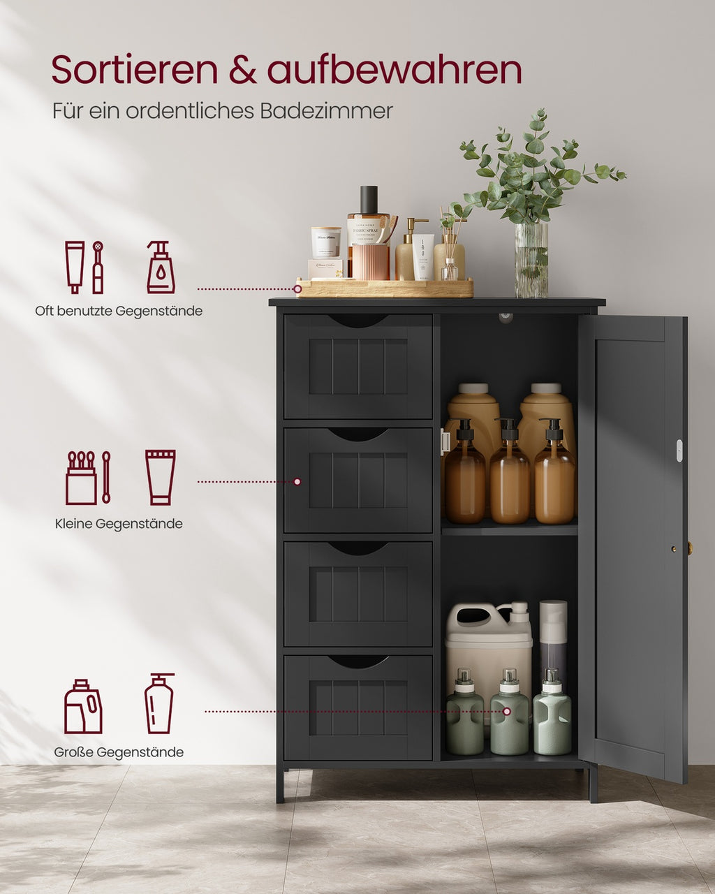 Badezimmerschrank 4 Schubladen 30 x 55 x 82 cm tintenschwarz