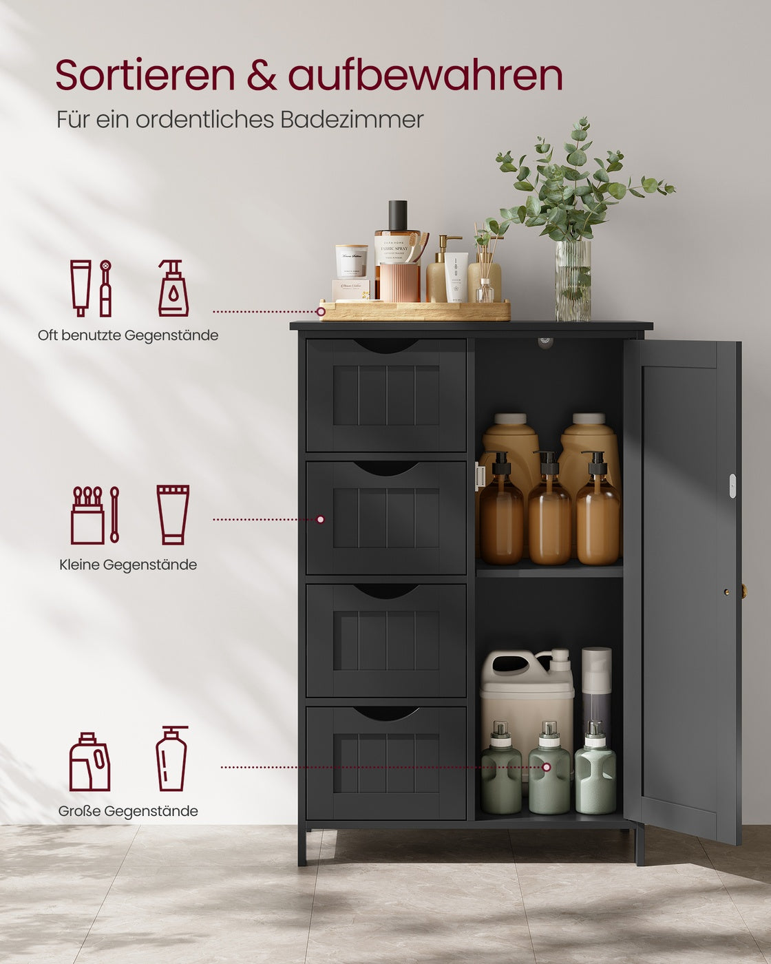 Badezimmerschrank 4 Schubladen 30 x 55 x 82 cm tintenschwarz