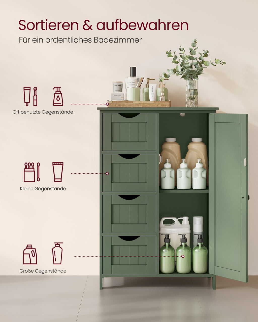 Badezimmerschrank 4 Schubladen 30 x 55 x 82 cm Waldgrün