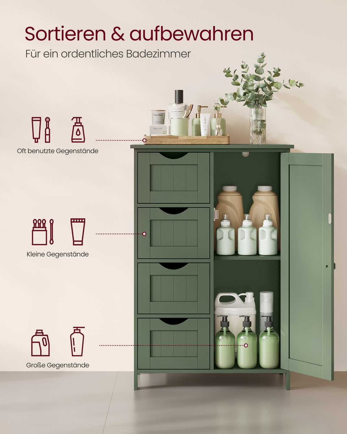 Badezimmerschrank 4 Schubladen 30 x 55 x 82 cm Waldgrün