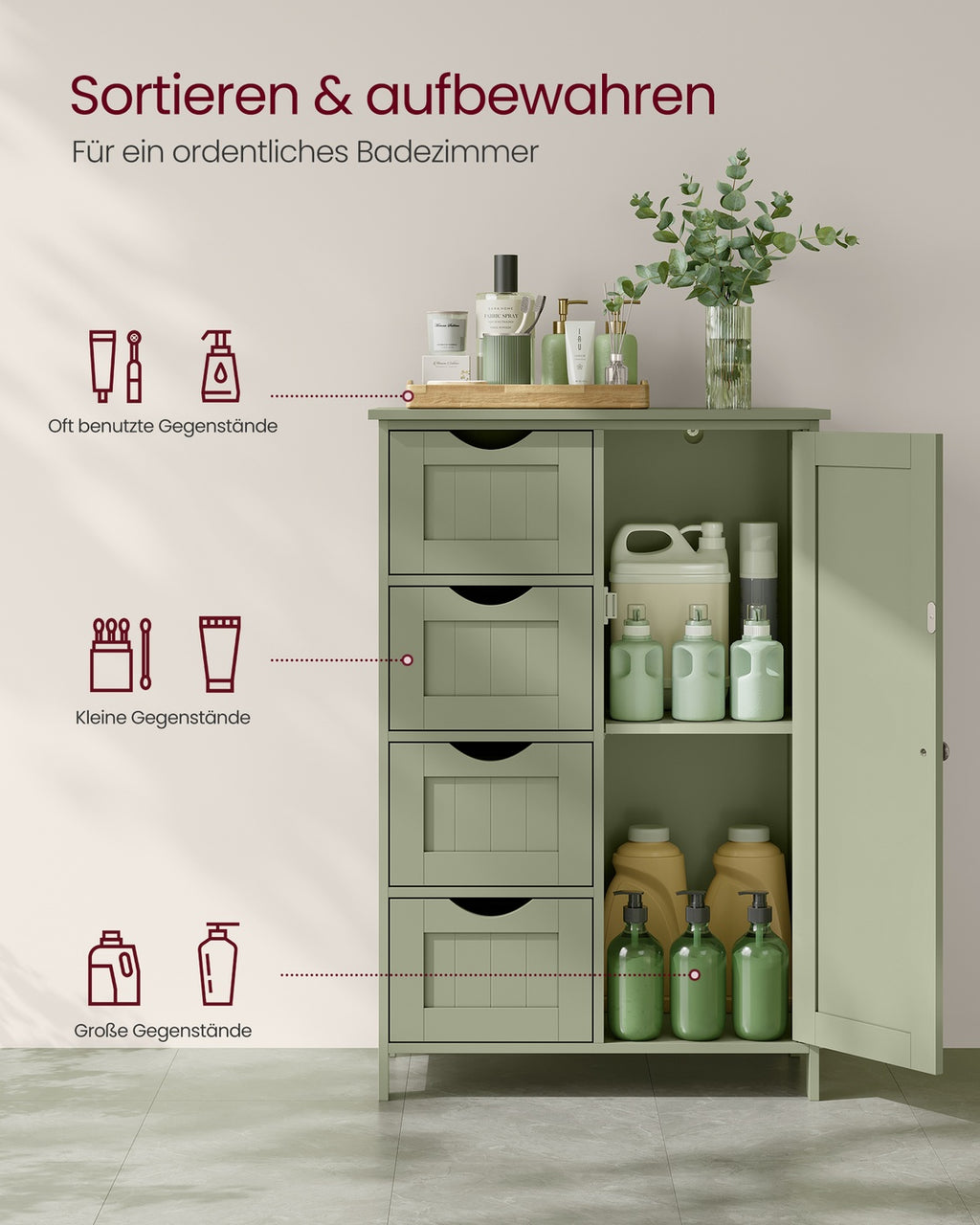 Badezimmerschrank 4 Schubladen 30 x 55 x 82 cm waldgrün