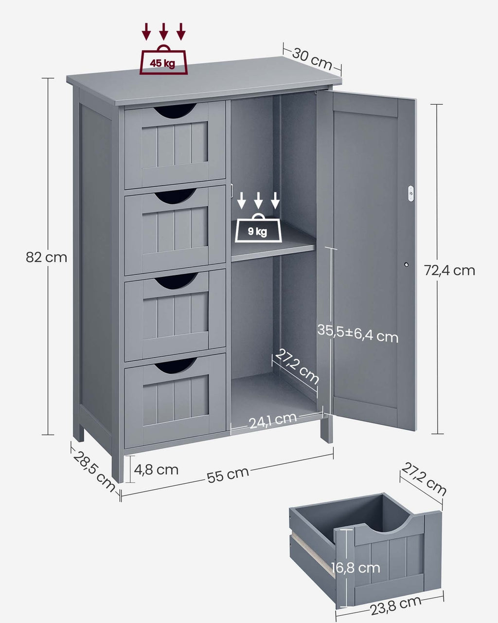 Badezimmerschrank mit 4 Schubladen