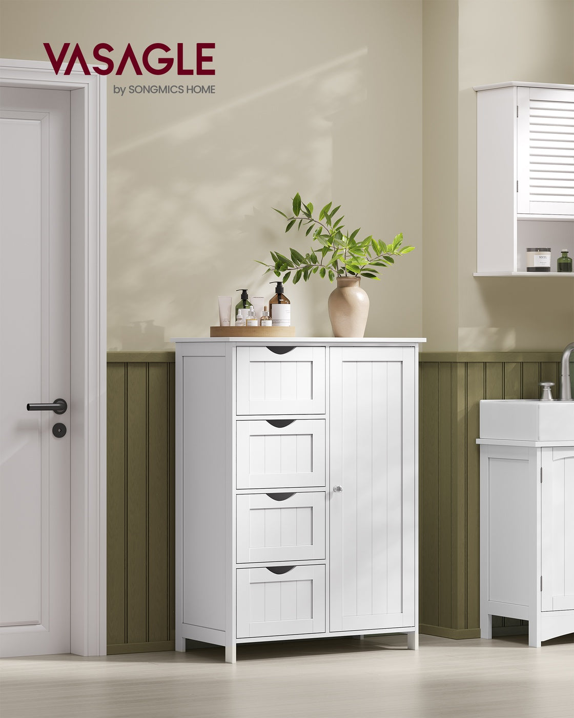 Schmaler Badschrank mit 4 Schubladen wolkenweiß