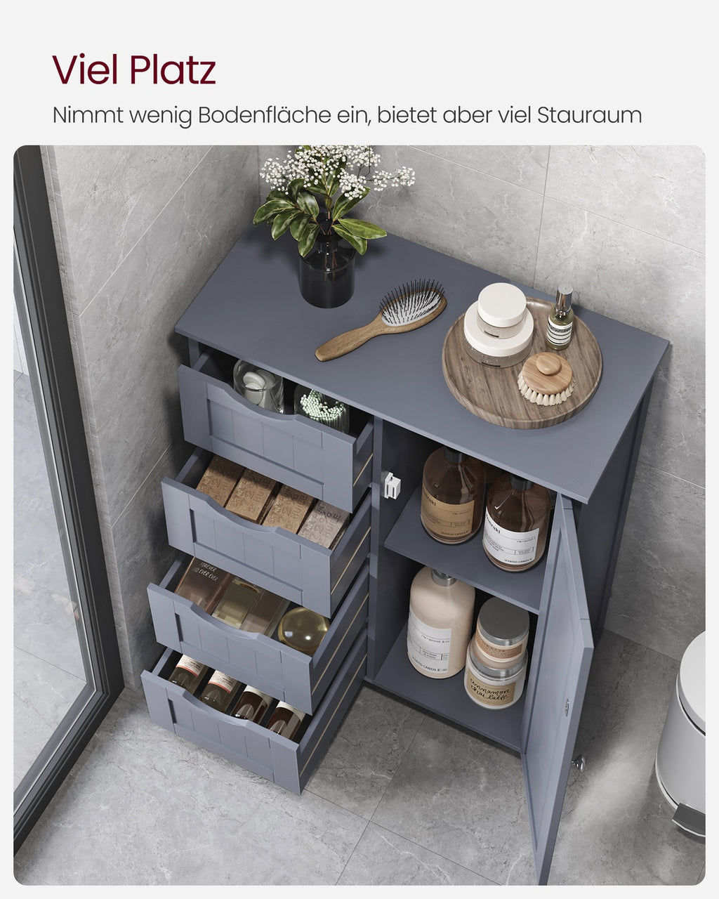 Schmaler Badschrank mit 4 Schubladen