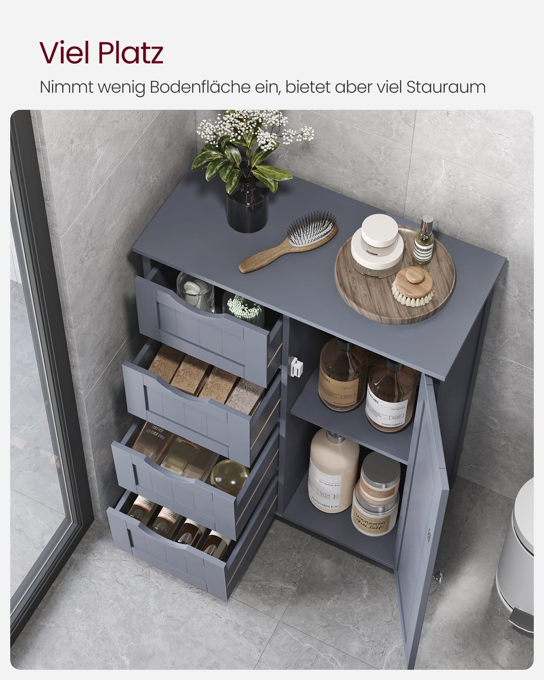 Schmaler Badschrank mit 4 Schubladen