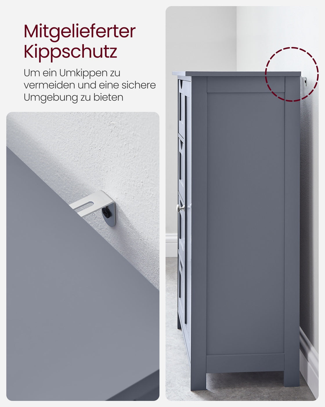 Schmaler Badschrank mit 4 Schubladen
