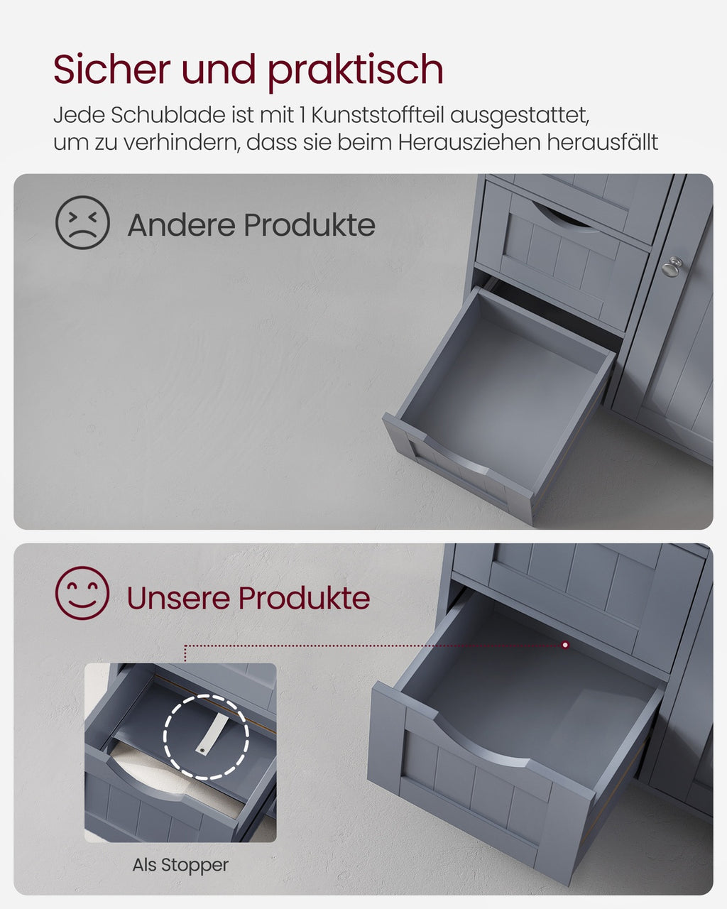 Schmaler Badschrank mit 4 Schubladen
