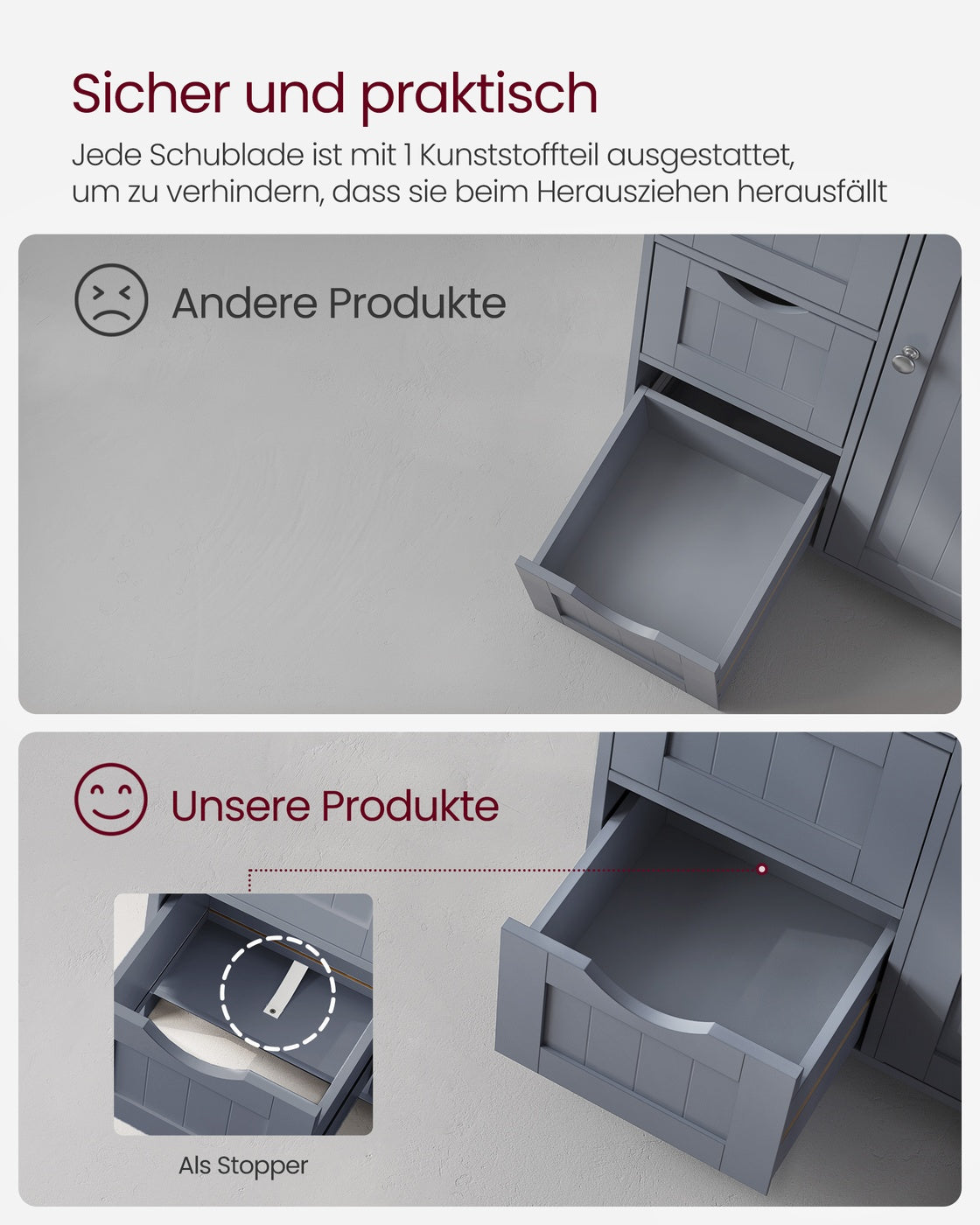 Schmaler Badschrank mit 4 Schubladen