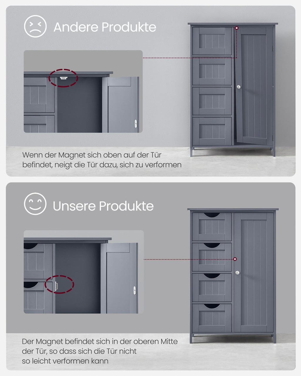 Schmaler Badschrank mit 4 Schubladen