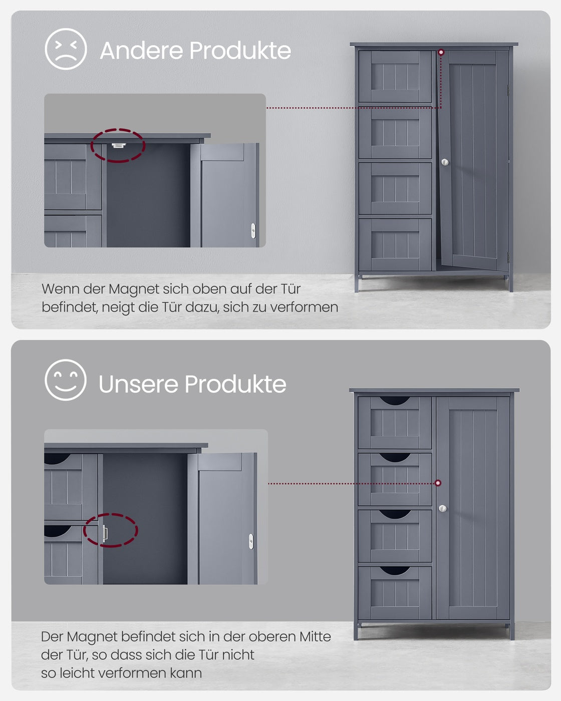 Schmaler Badschrank mit 4 Schubladen
