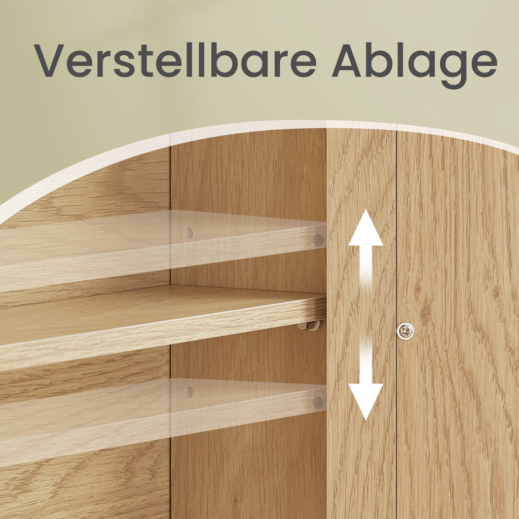 Wandschrank mit Spiegel, Badschrank mit 2 Spiegeltüren und offenem Fach, verstellbare Ablage