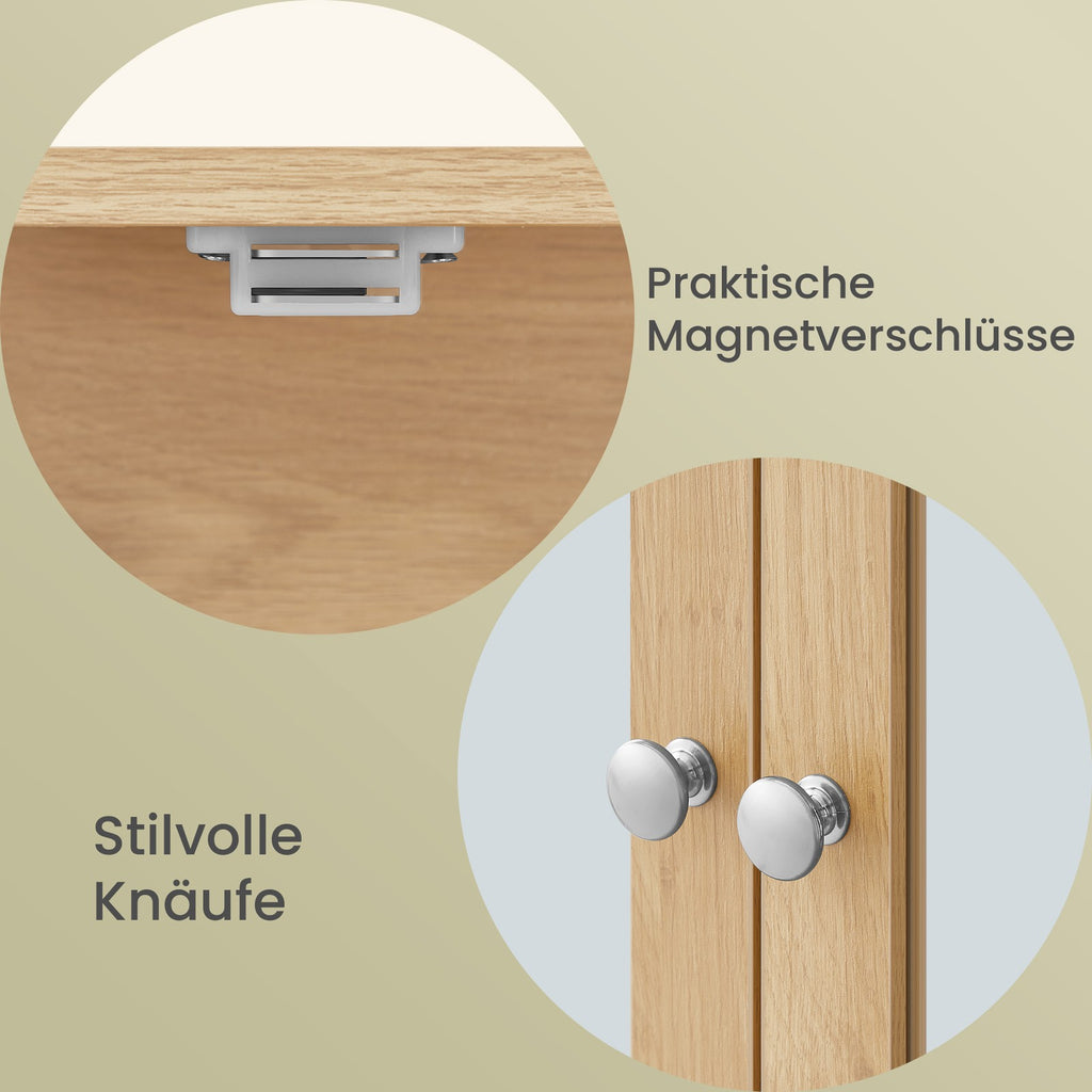 Wandschrank mit Spiegel, Badschrank mit 2 Spiegeltüren und offenem Fach, verstellbare Ablage