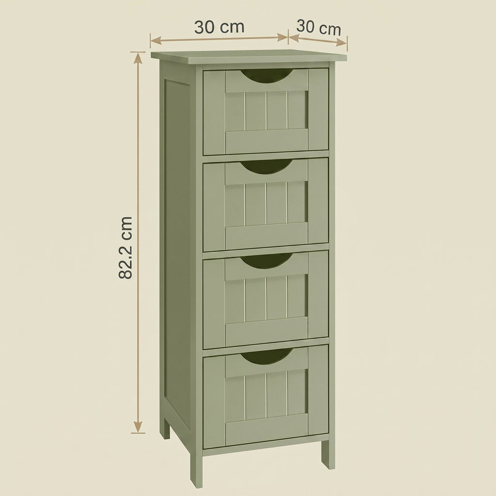 Badezimmerschrank, Badschrank, Beistellschrank mit 4 Schubladen