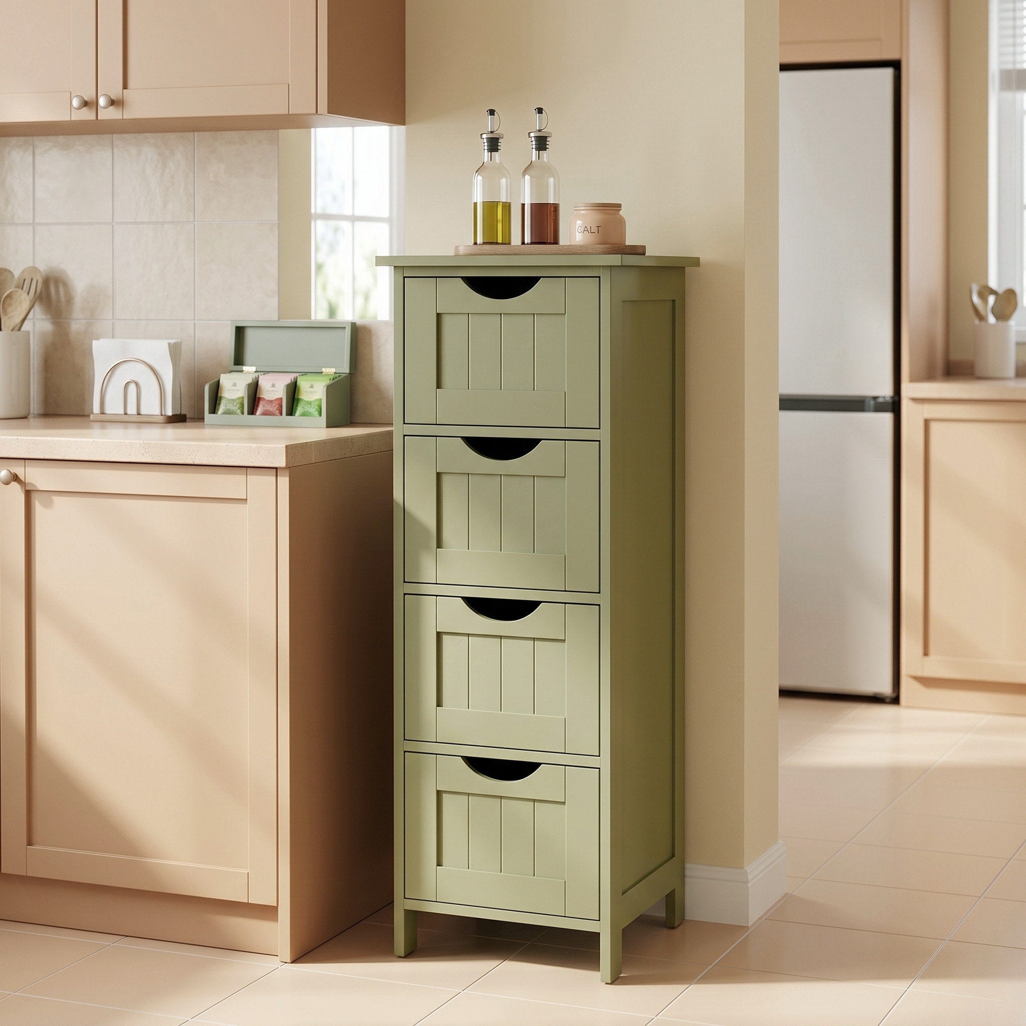 Badezimmerschrank, Badschrank, Beistellschrank mit 4 Schubladen