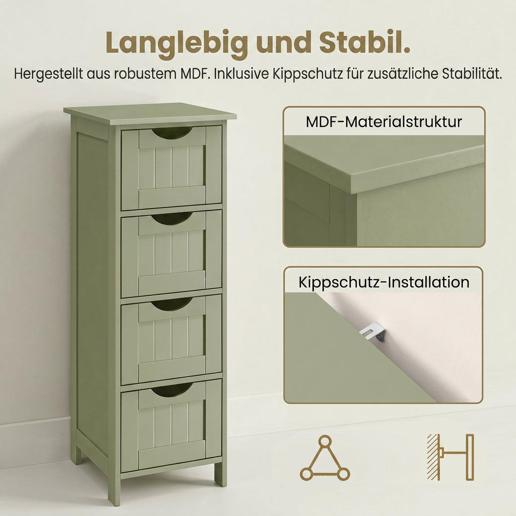 Badezimmerschrank, Badschrank, Beistellschrank mit 4 Schubladen