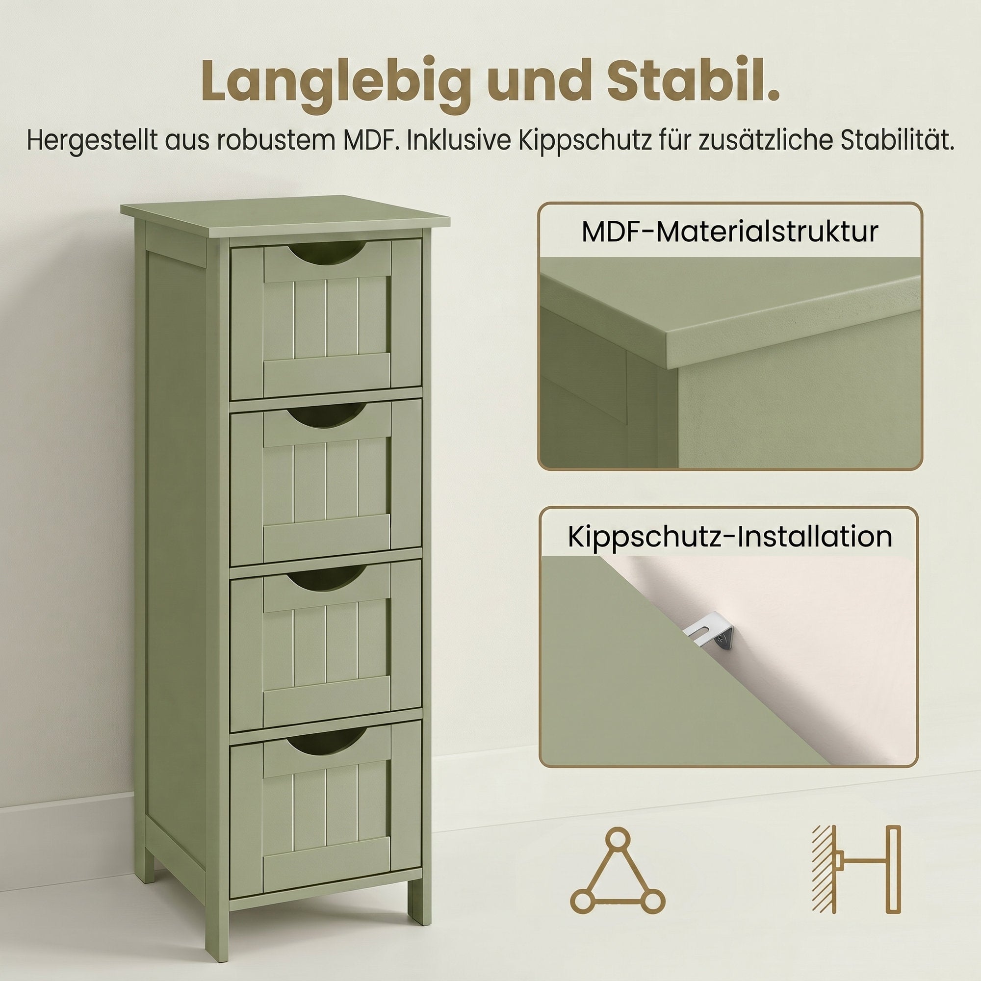 Badezimmerschrank, Badschrank, Beistellschrank mit 4 Schubladen