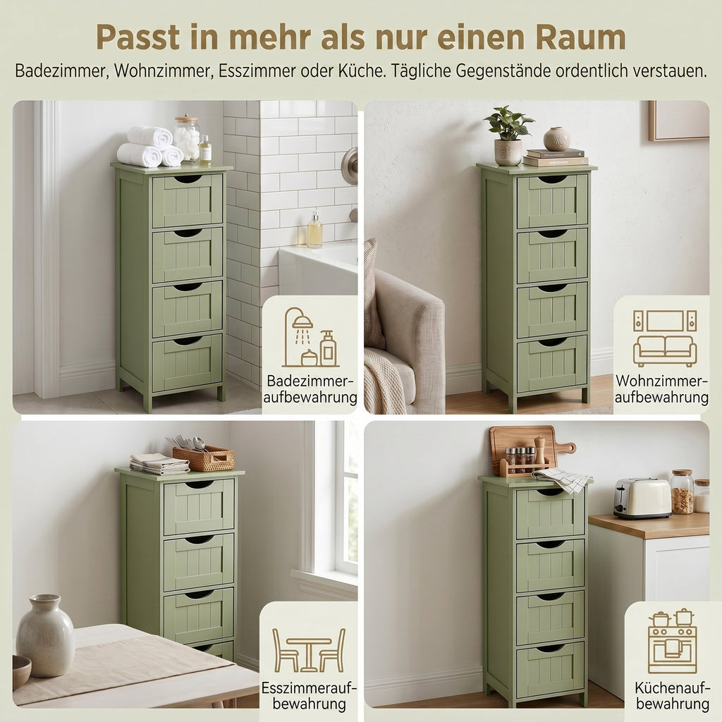 Badezimmerschrank, Badschrank, Beistellschrank mit 4 Schubladen