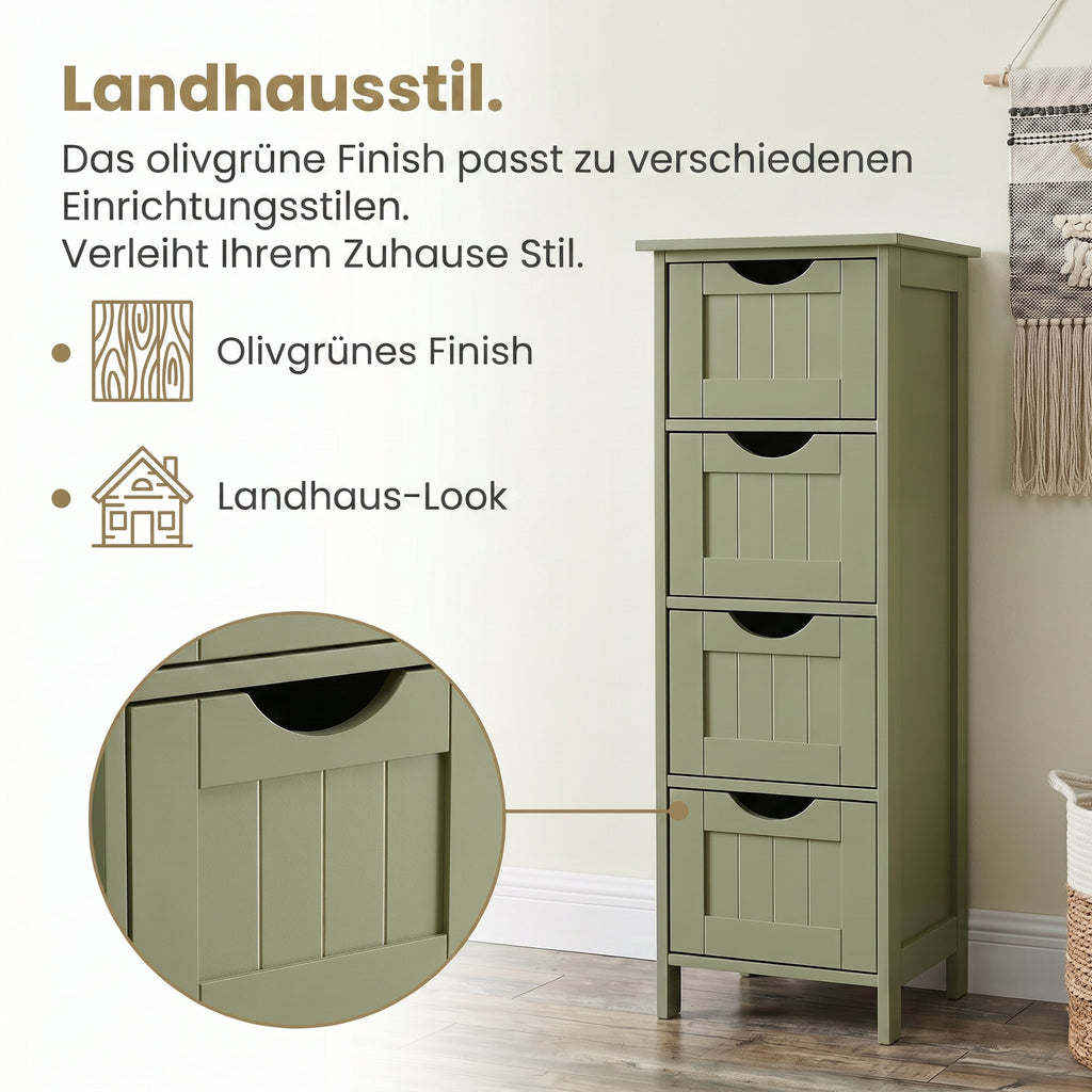 Badezimmerschrank, Badschrank, Beistellschrank mit 4 Schubladen