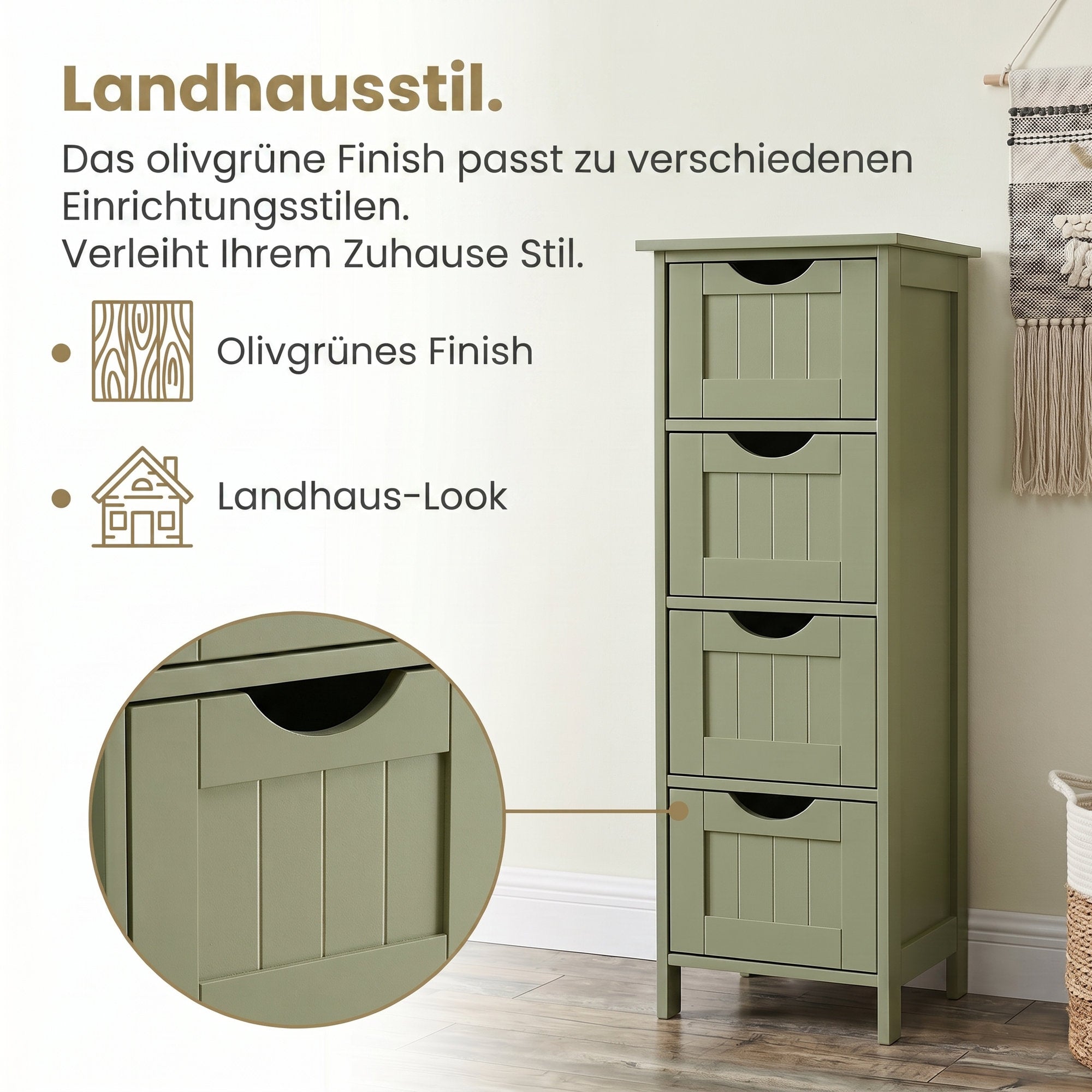 Badezimmerschrank, Badschrank, Beistellschrank mit 4 Schubladen
