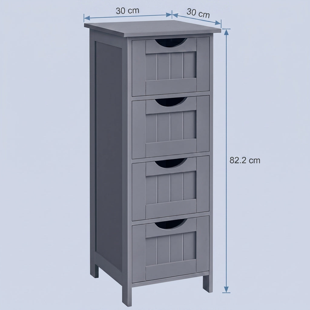 Badezimmerschrank, Badschrank, Beistellschrank mit 4 Schubladen