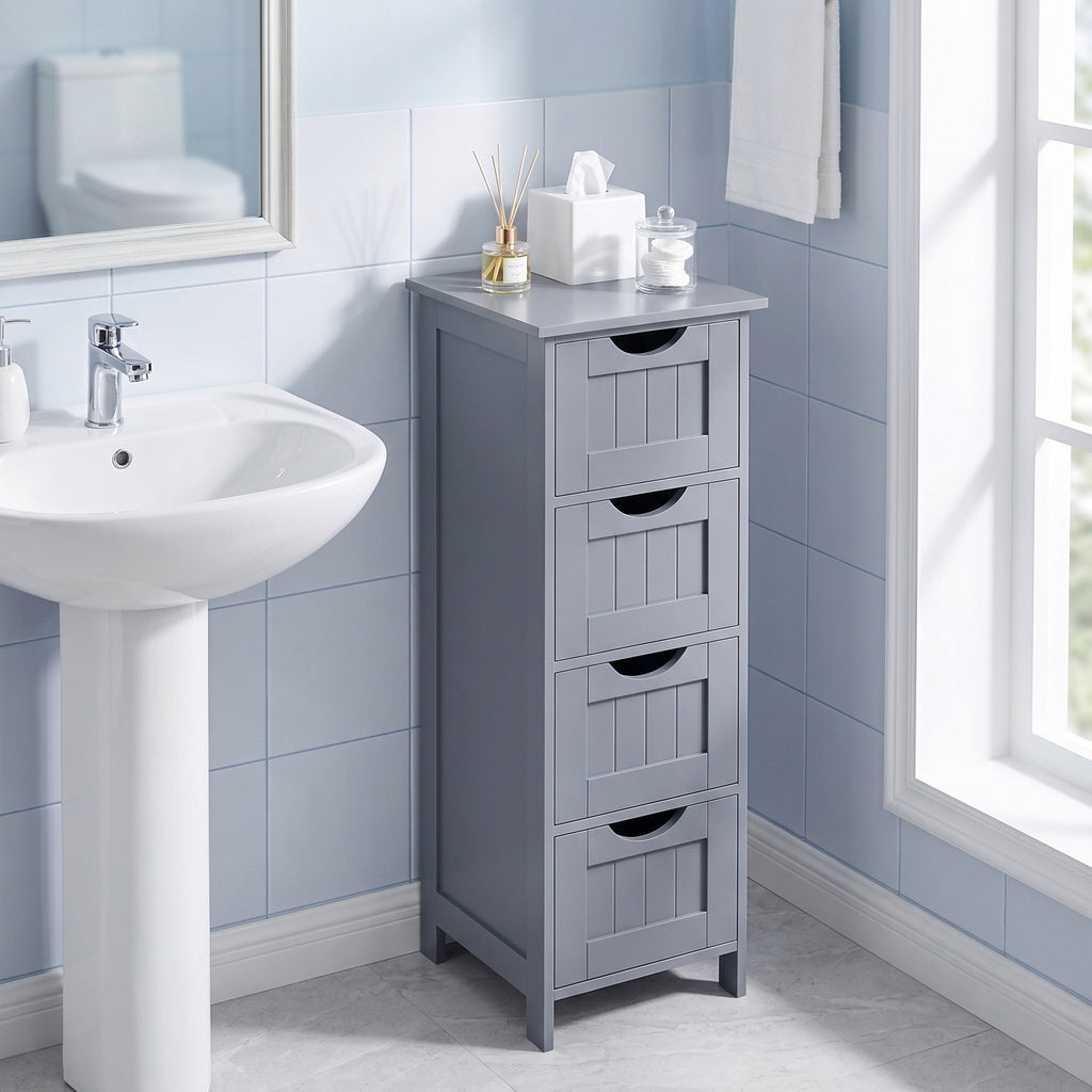Badezimmerschrank, Badschrank, Beistellschrank mit 4 Schubladen