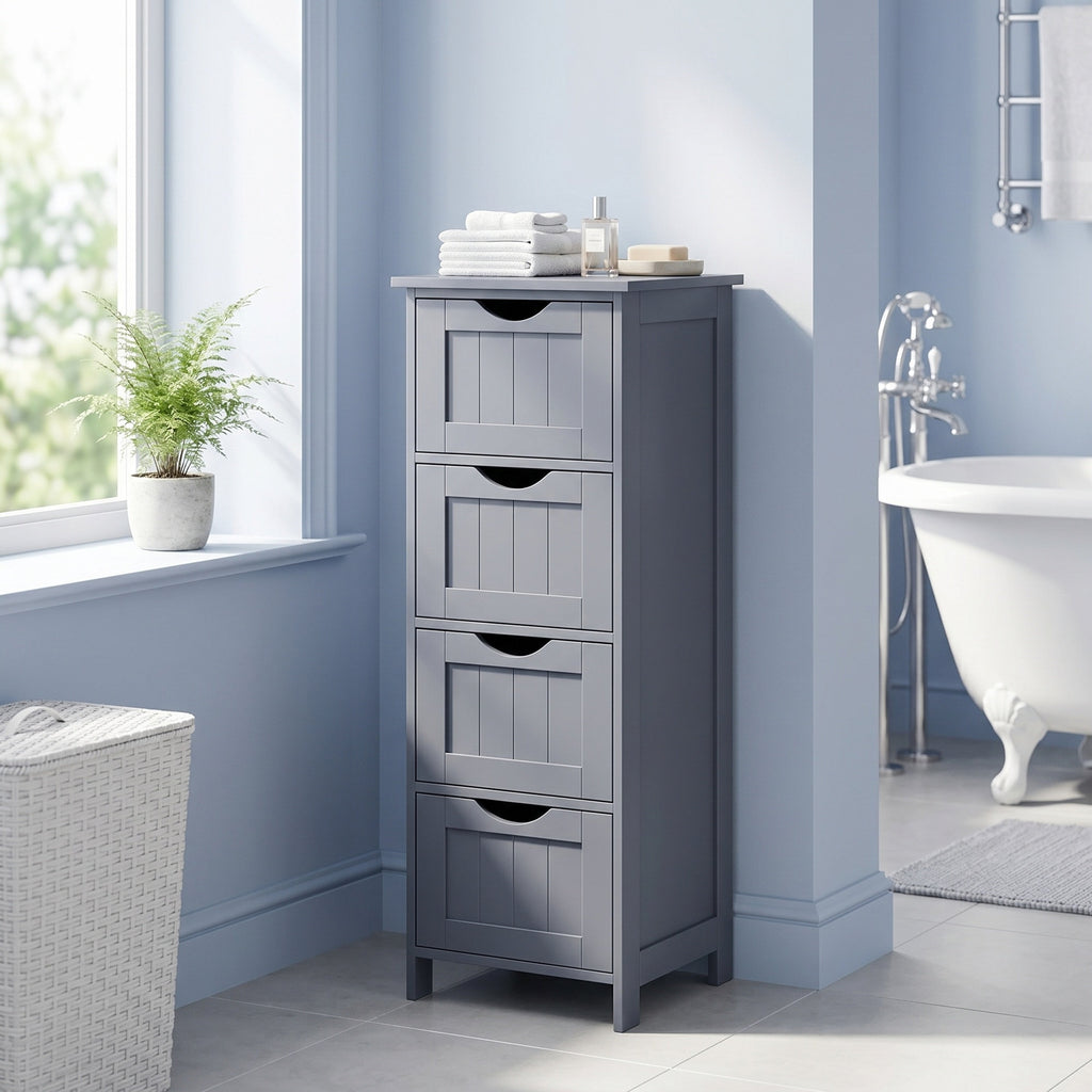 Badezimmerschrank, Badschrank, Beistellschrank mit 4 Schubladen