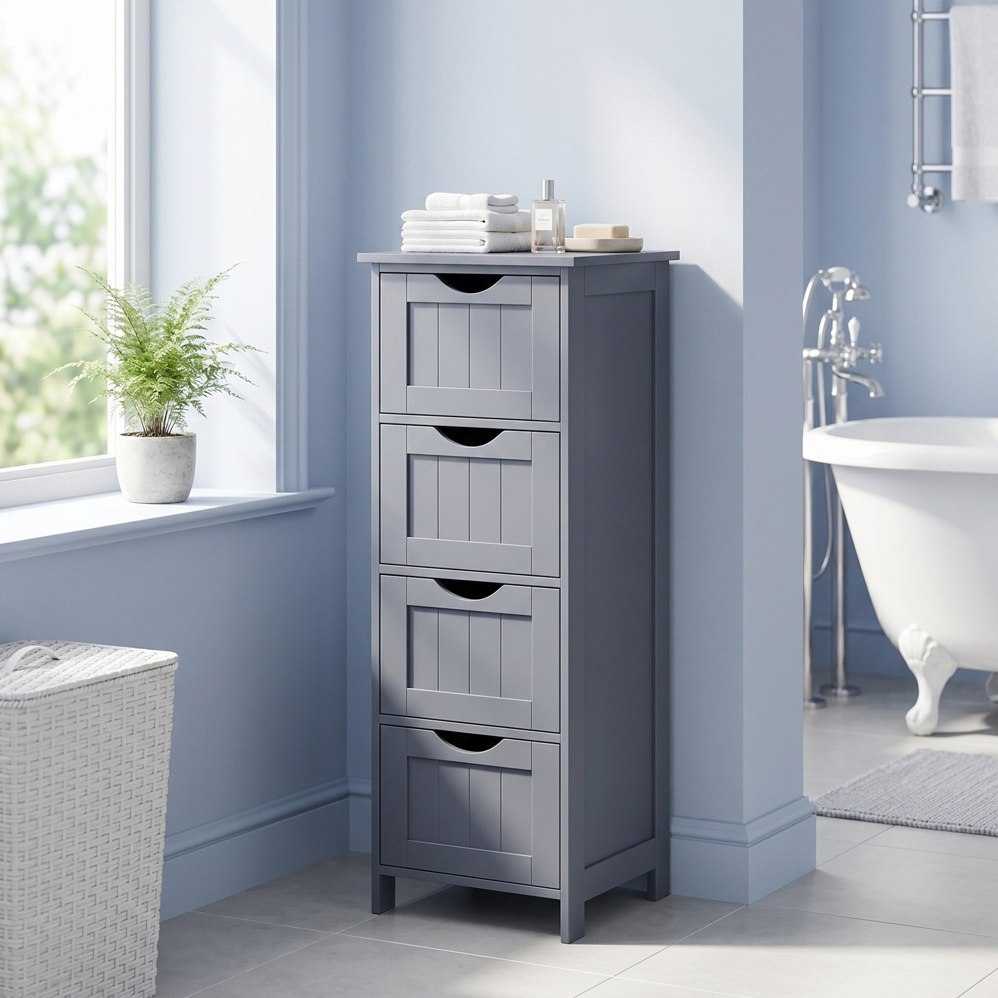 Badezimmerschrank, Badschrank, Beistellschrank mit 4 Schubladen