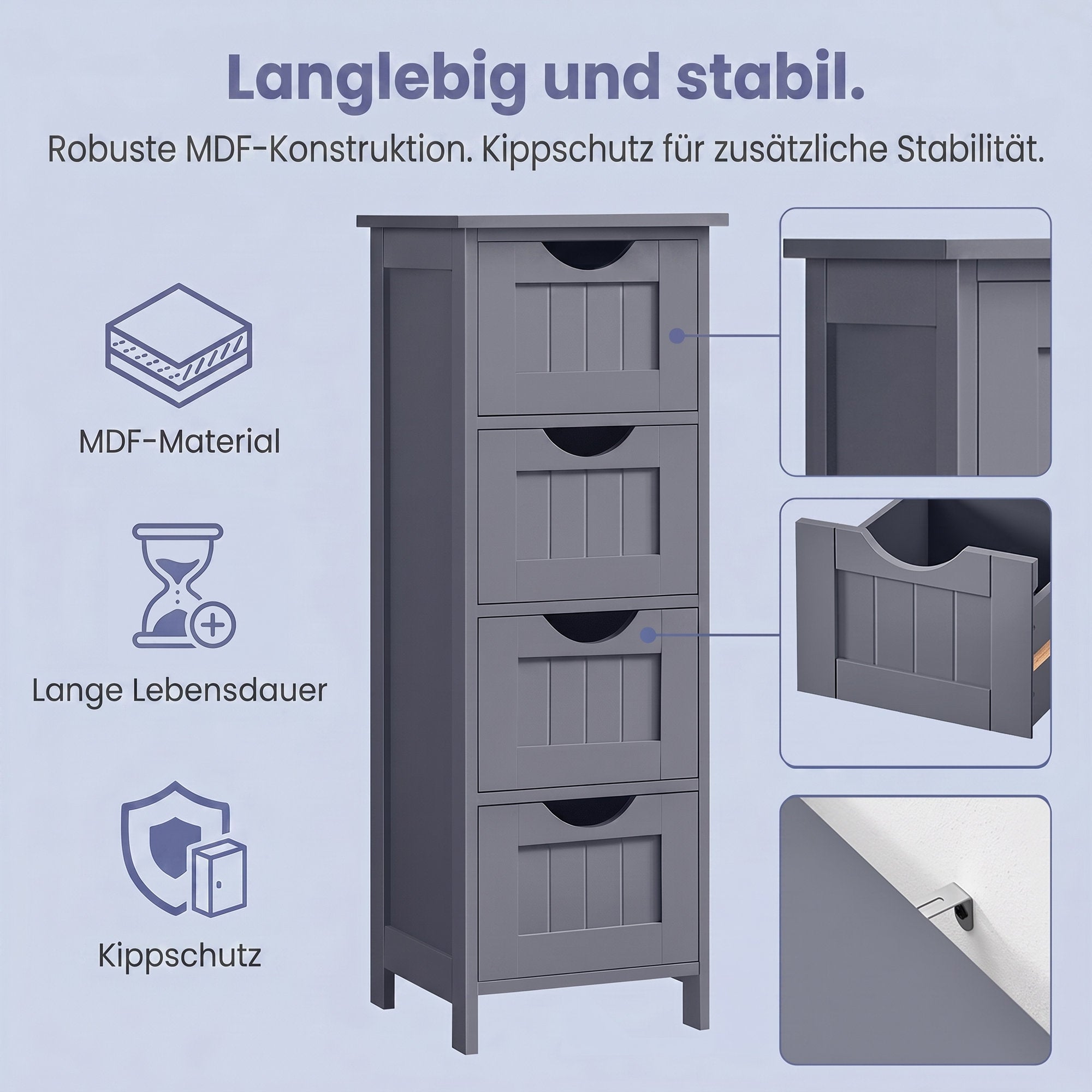 Badezimmerschrank, Badschrank, Beistellschrank mit 4 Schubladen