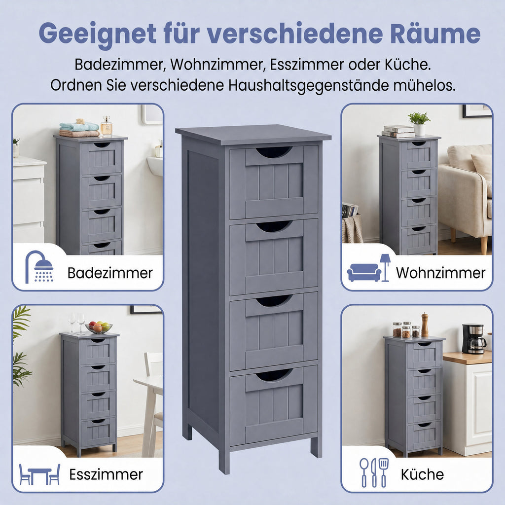 Badezimmerschrank, Badschrank, Beistellschrank mit 4 Schubladen