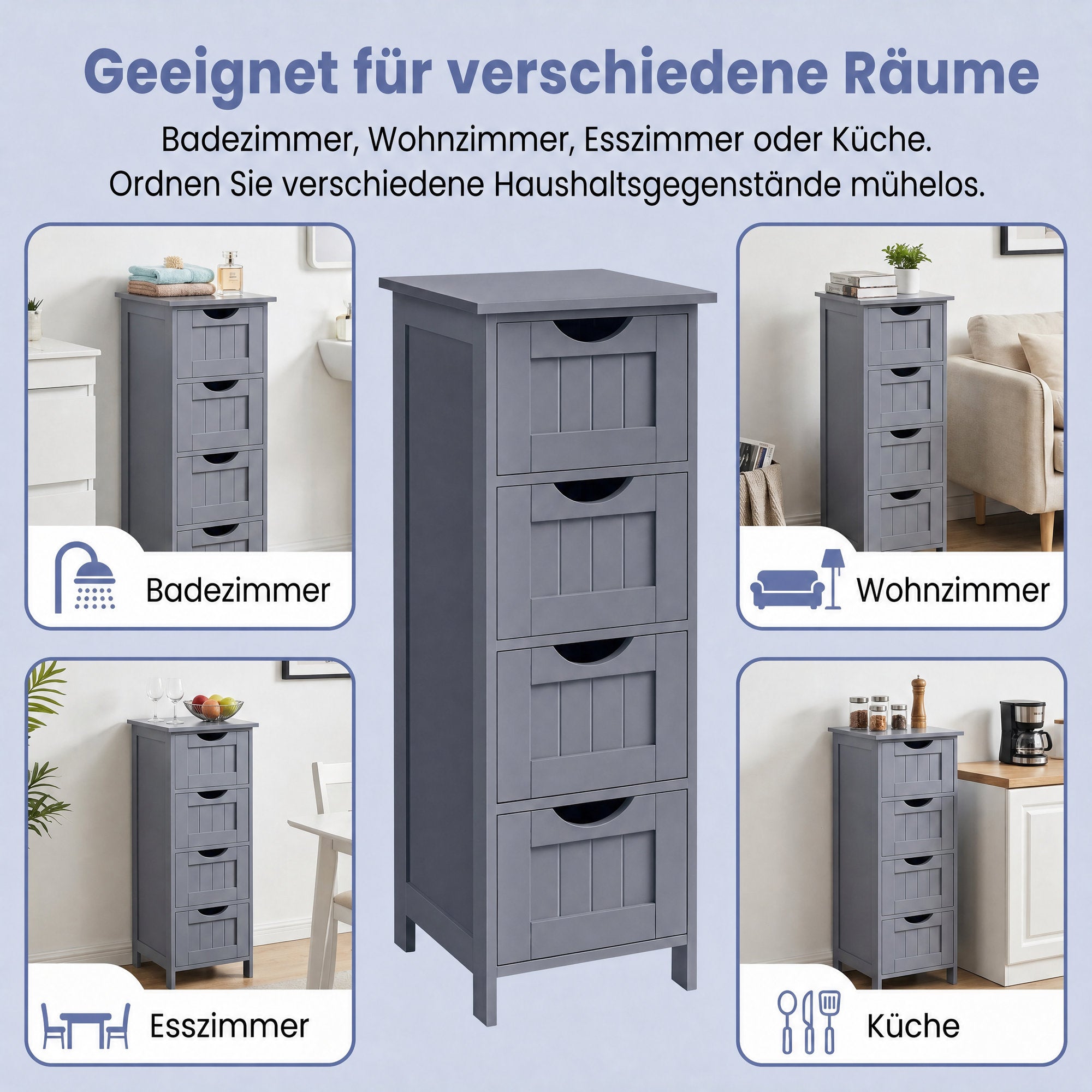 Badezimmerschrank, Badschrank, Beistellschrank mit 4 Schubladen