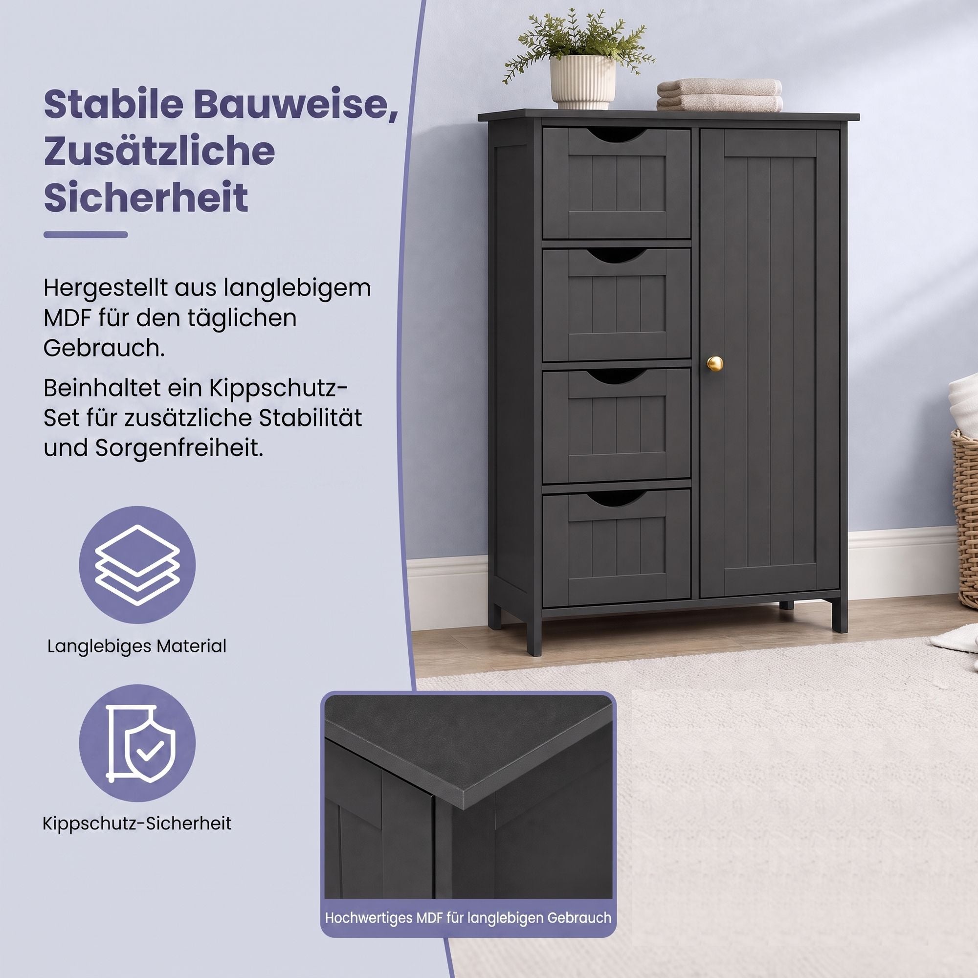 Badezimmerschrank, schmaler Badschrank, Beistellschrank