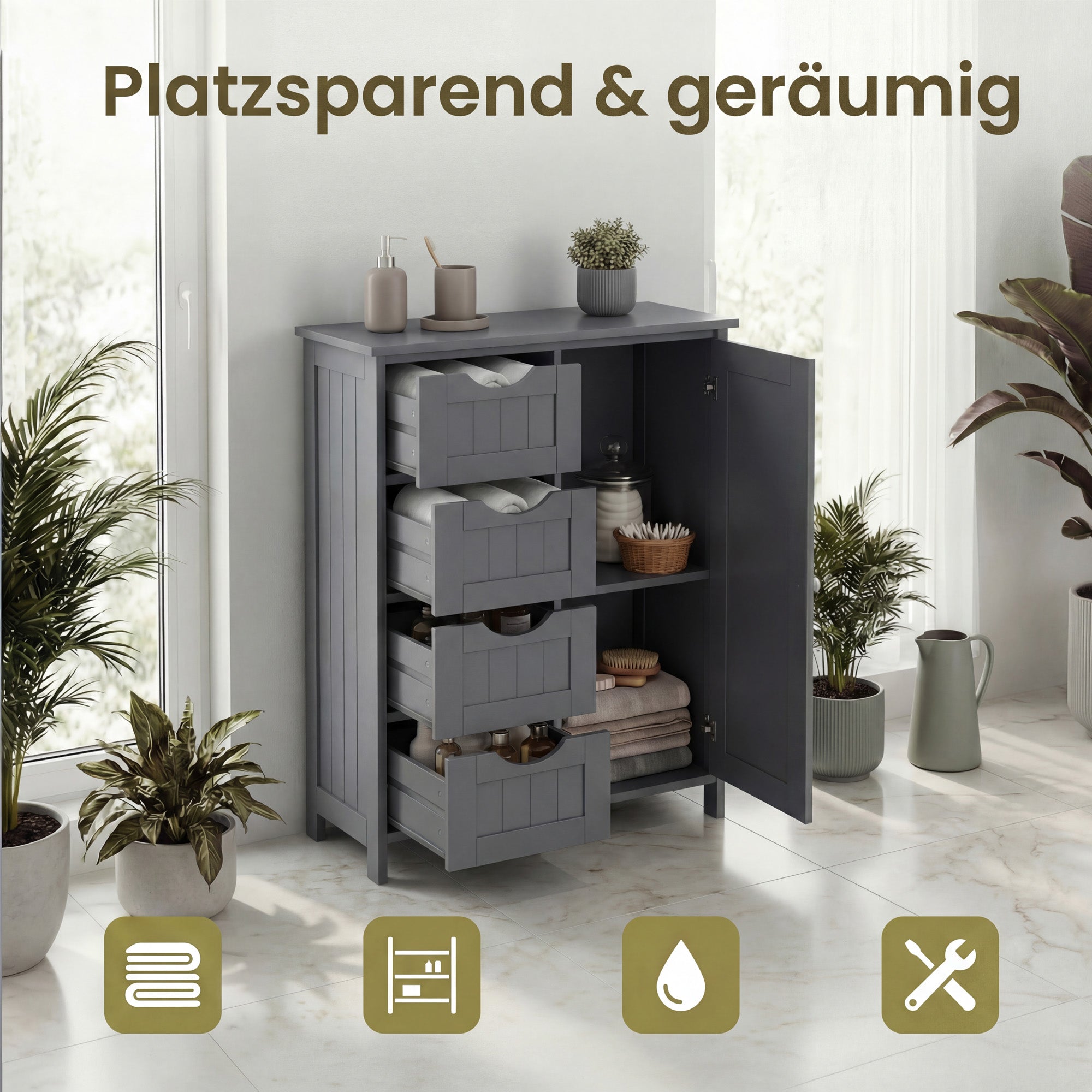 Badezimmerschrank, schmaler Badschrank, Beistellschrank