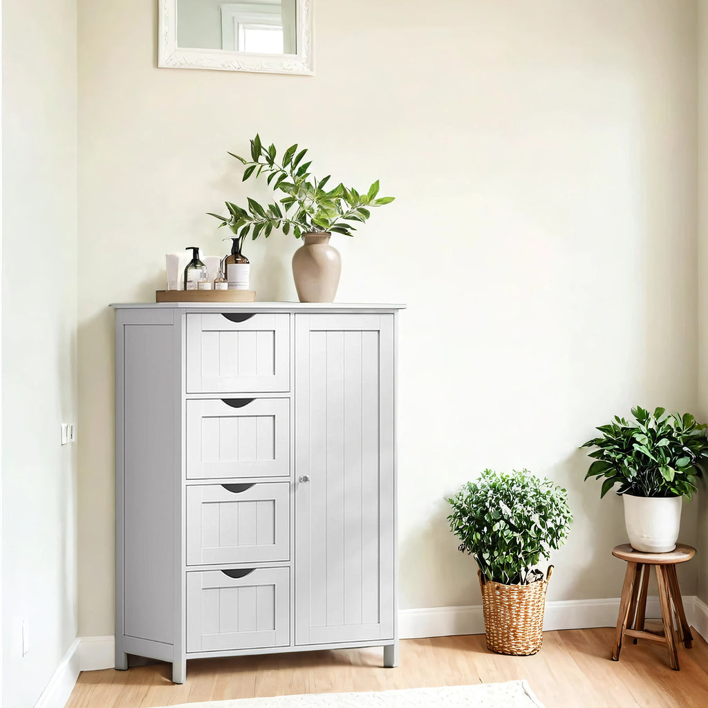 Schmaler Badschrank mit 4 Schubladen wolkenweiß