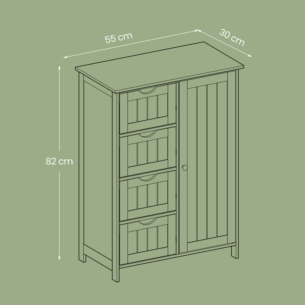 Schmaler Badschrank mit 4 Schubladen wolkenweiß