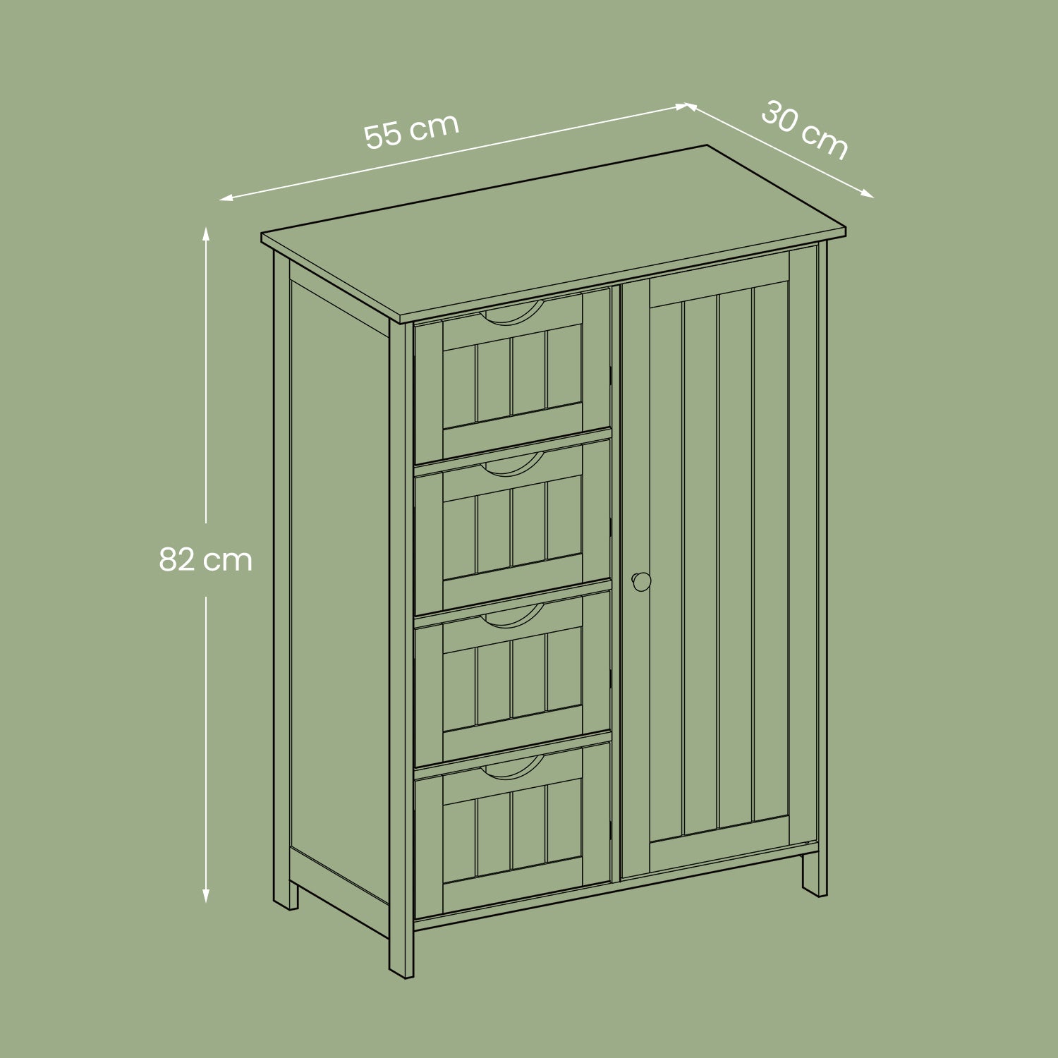 Schmaler Badschrank mit 4 Schubladen wolkenweiß