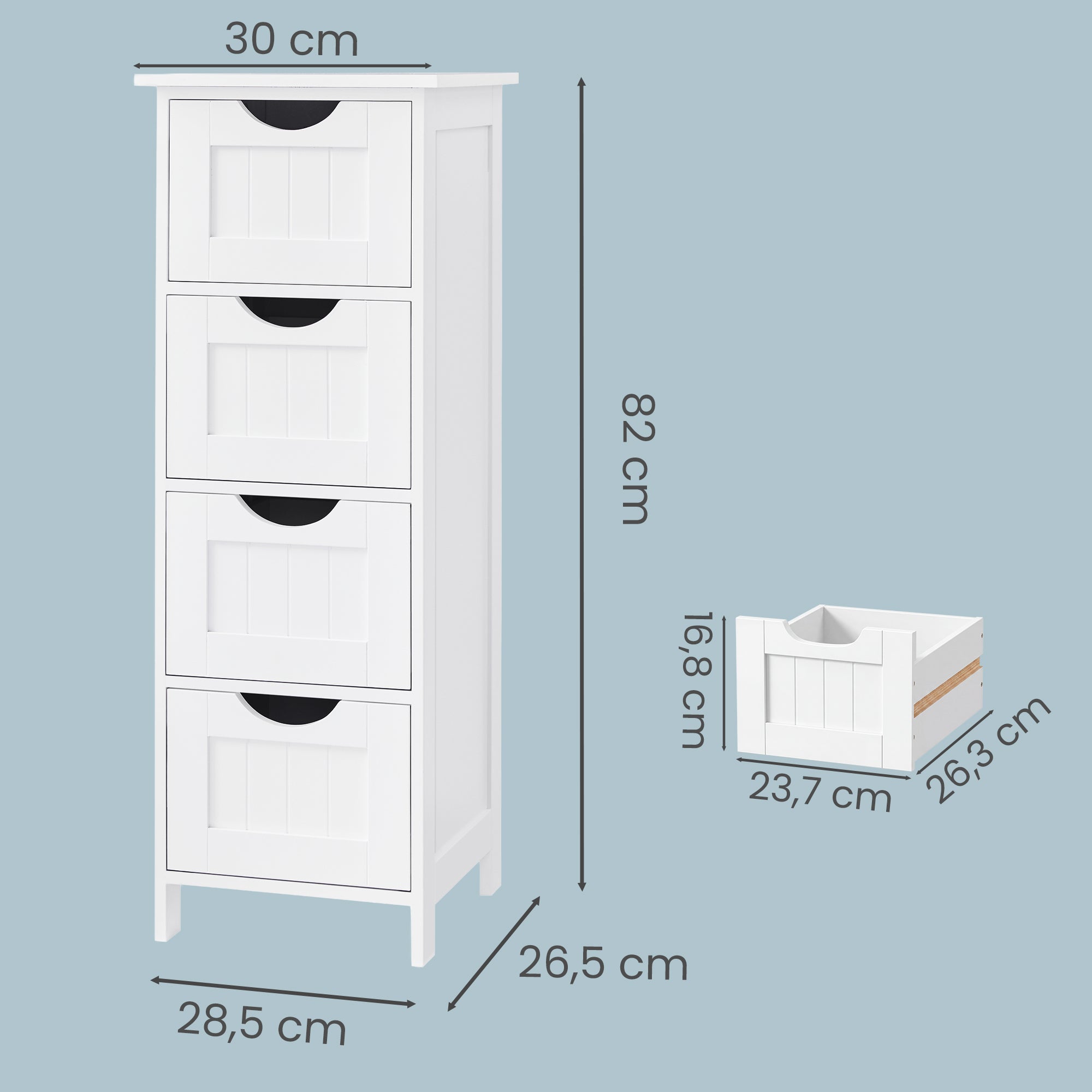 Badezimmerschrank, Badschrank, Beistellschrank mit 4 Schubladen