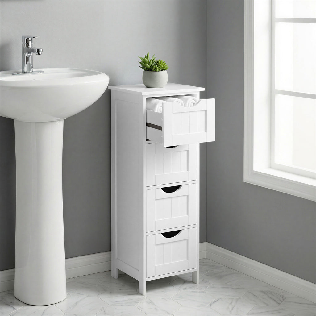 Badezimmerschrank, Badschrank, Beistellschrank mit 4 Schubladen