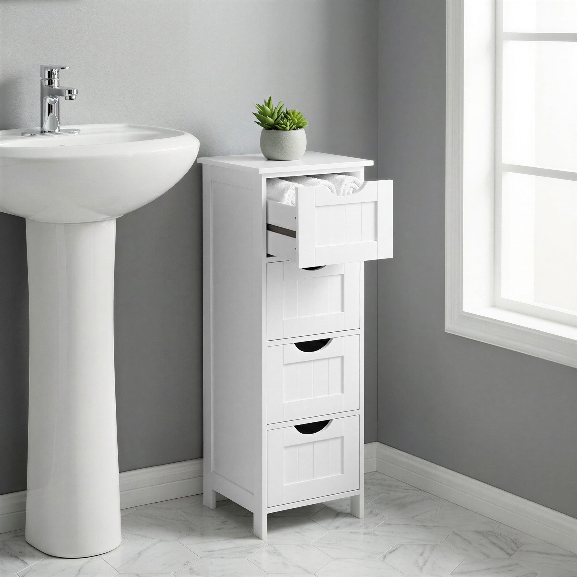 Badezimmerschrank, Badschrank, Beistellschrank mit 4 Schubladen