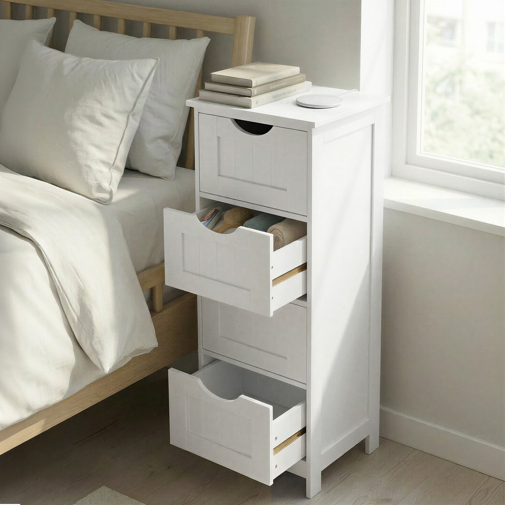 Badezimmerschrank, Badschrank, Beistellschrank mit 4 Schubladen