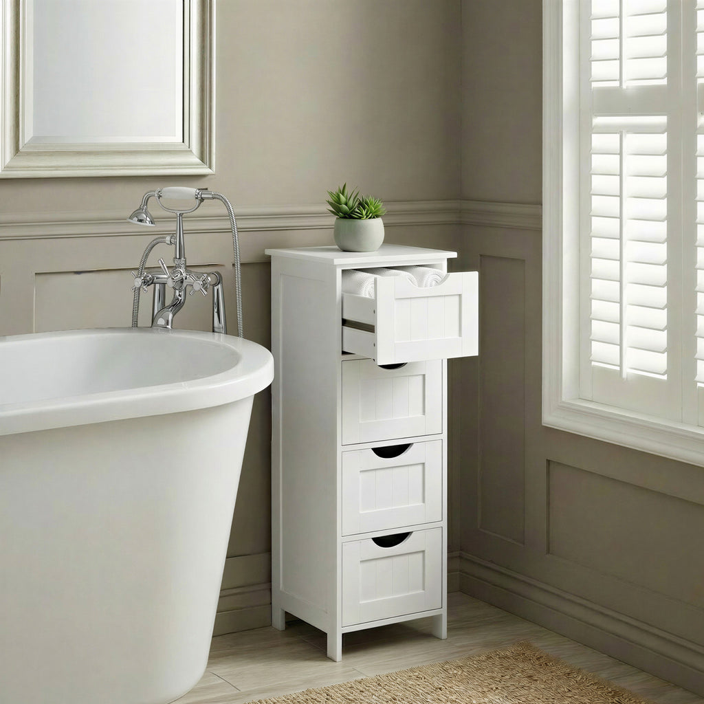 Badezimmerschrank, Badschrank, Beistellschrank mit 4 Schubladen