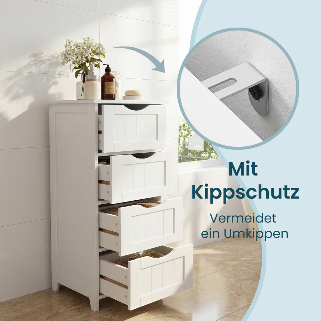Badezimmerschrank, Badschrank, Beistellschrank mit 4 Schubladen