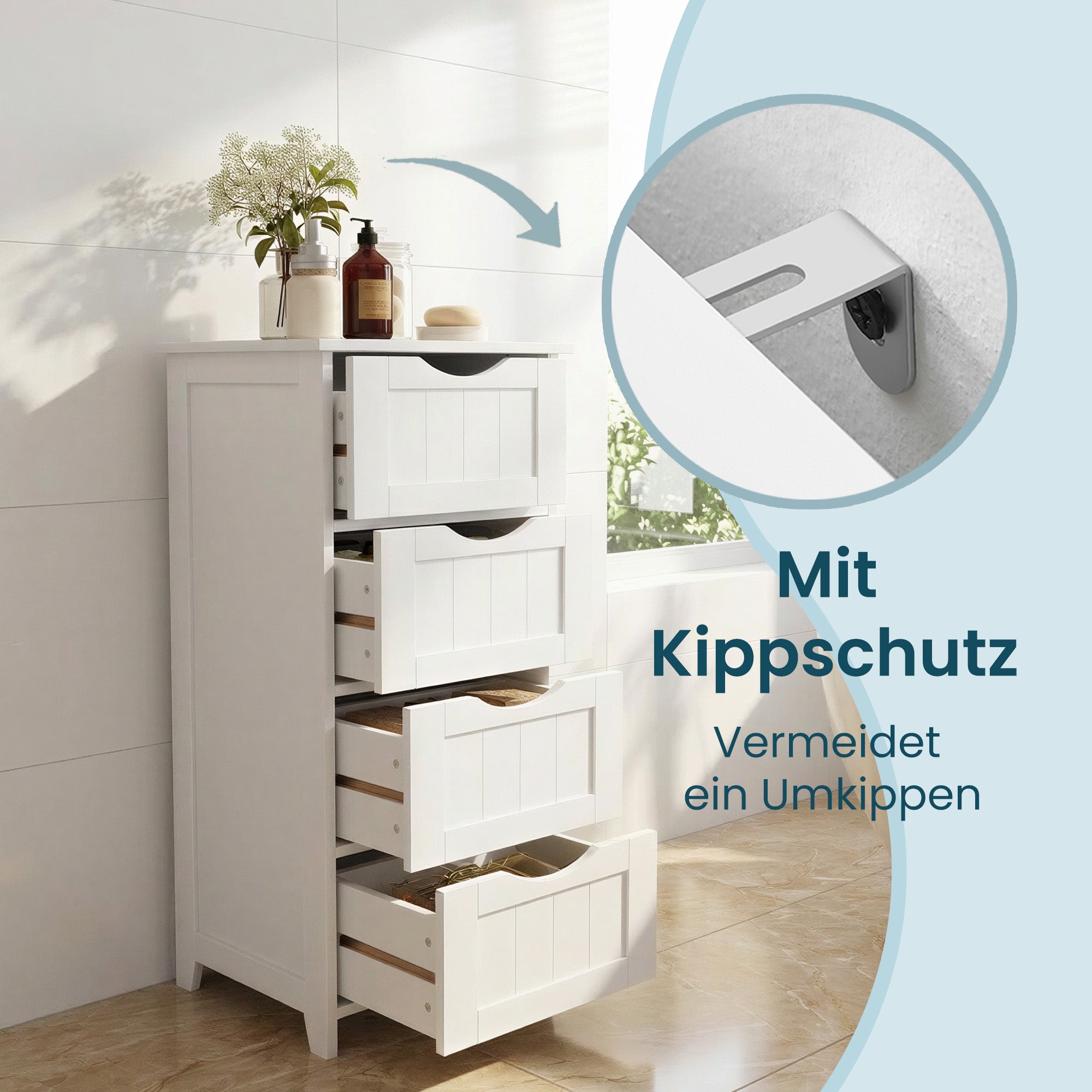 Badezimmerschrank, Badschrank, Beistellschrank mit 4 Schubladen