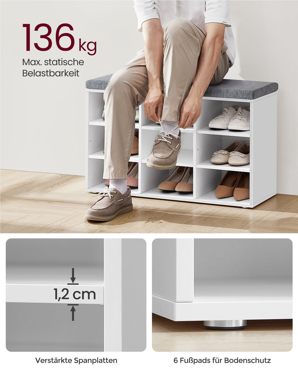 Schuhbank Kissen und 9 Fächern