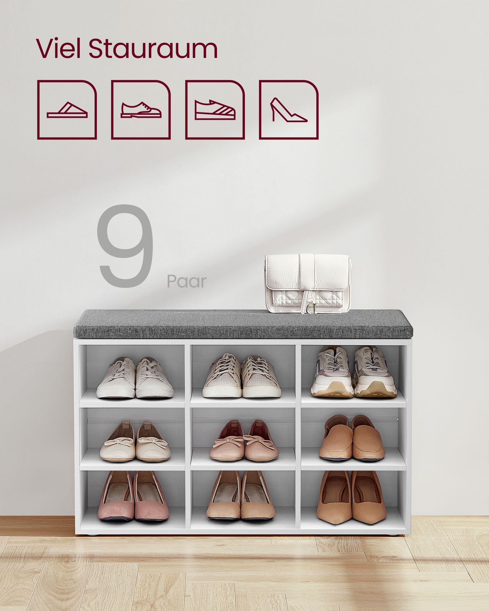 Schuhbank Kissen und 9 Fächern