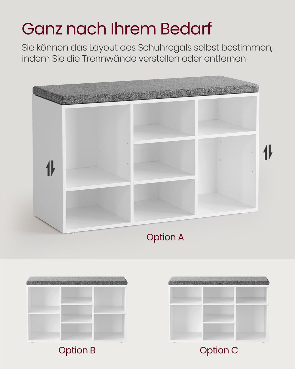 Schuhbank Kissen und 9 Fächern