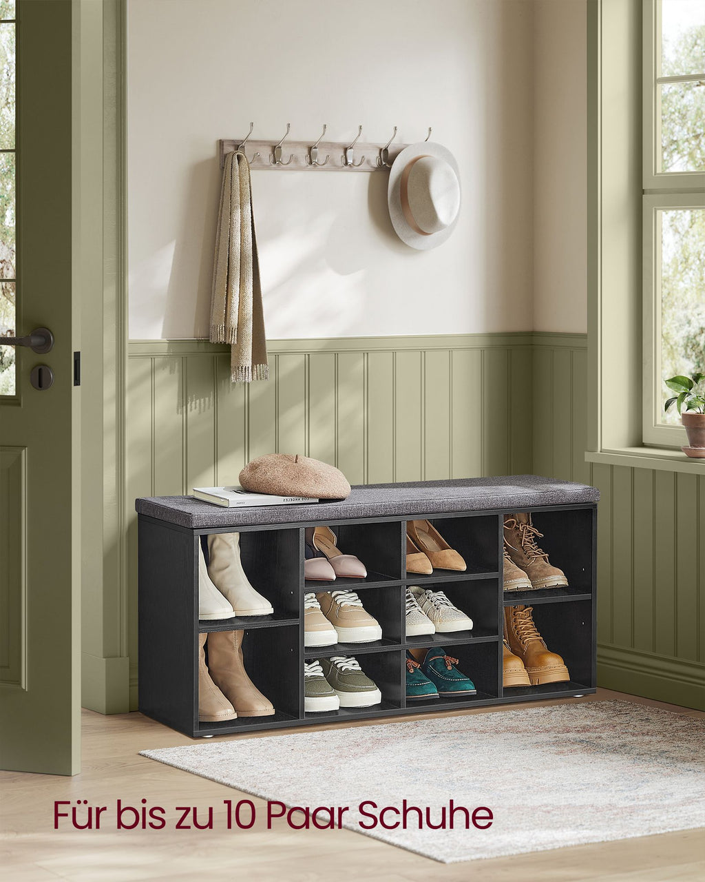 Schuhregal mit Sitzfläche 30 x 104 x 48 cm ebenholzschwarz
