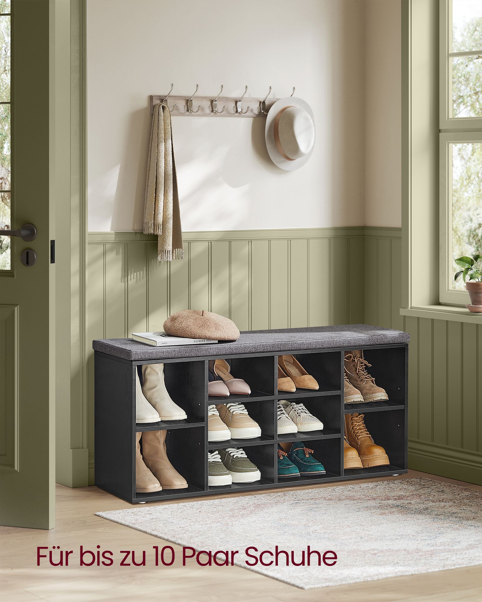 Schuhregal mit Sitzfläche 30 x 104 x 48 cm ebenholzschwarz